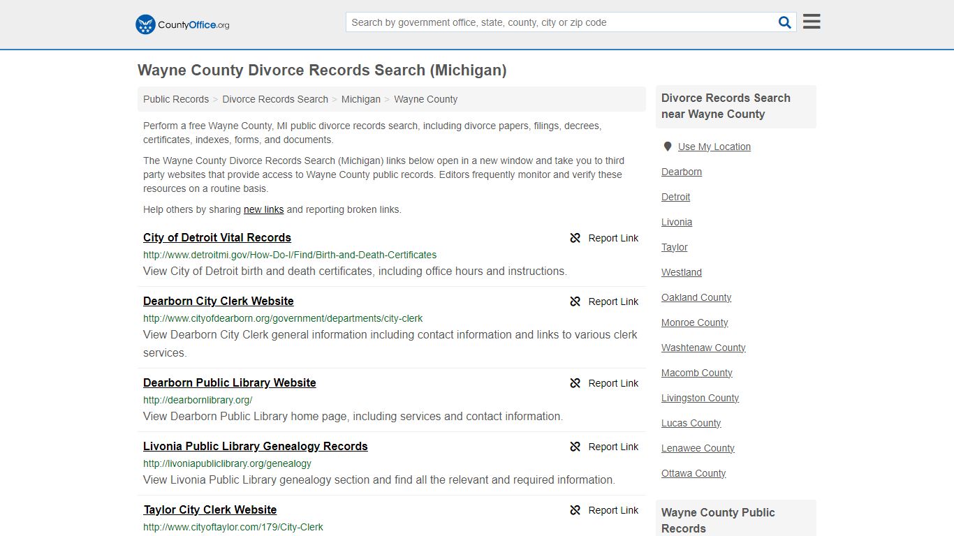 Wayne County Divorce Records Search (Michigan) - County Office